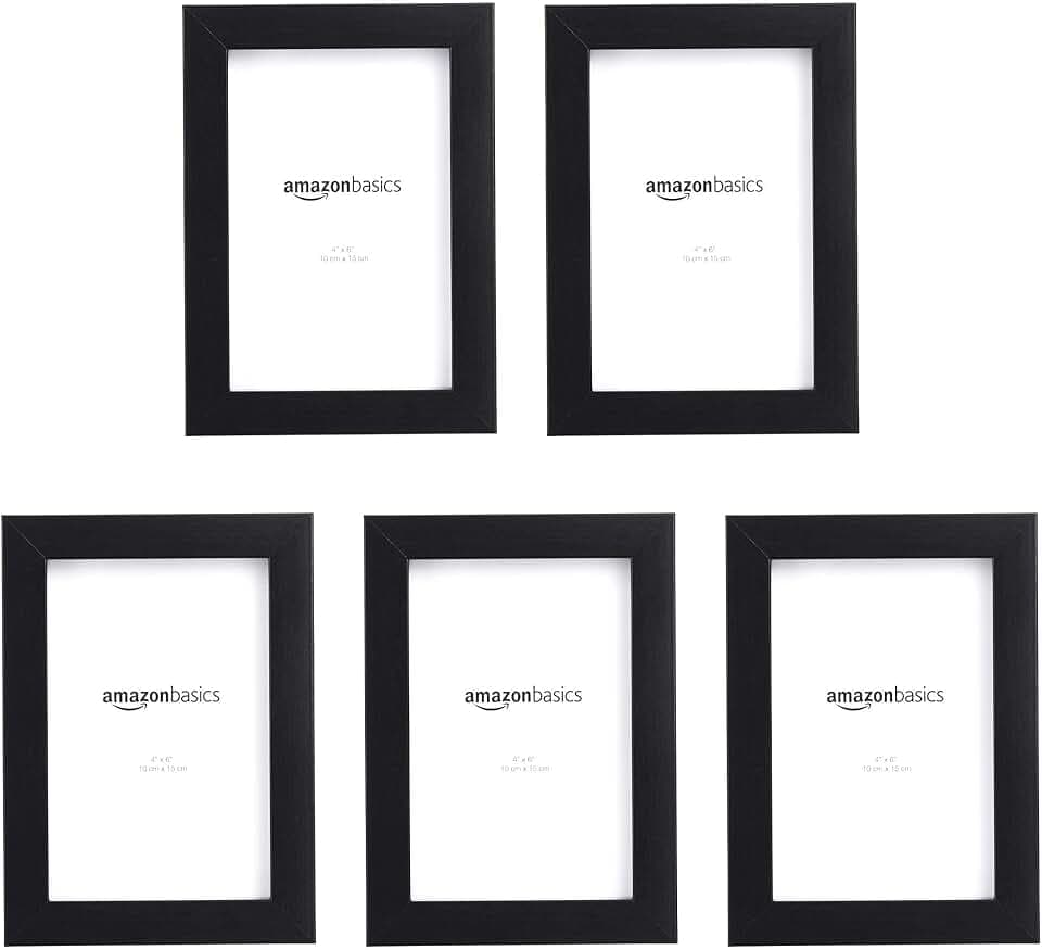 Amazon Basics Rectangular Picture Frame Set for Wall Hanging or Tabletop Display, 6 x 4 in, Black, 5-Pack