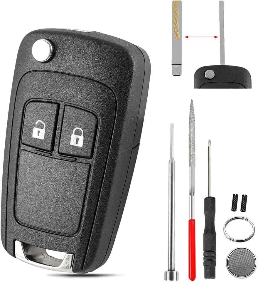 2 Tasten Nachrüstsatz für Schlüsselgehäuse für Opel Astra J Adam Corsa E Mokka Insignia Zafira C Tourer Klappschlüssel gehäuse mit DIY Entferner CR2032 Batterie , langlebige Tasten, alterungsbeständig