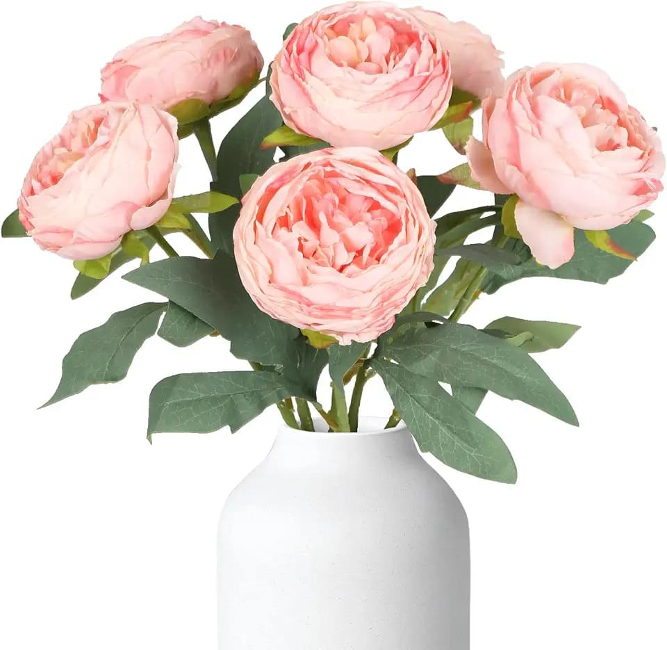 6PCS Pink Peonies Artificial Flowers 19.7" Vintage Fake Peonies Silk Flower Arrangements for Wedding Bridal Bouquet Home Party Office Decoration(Pink)