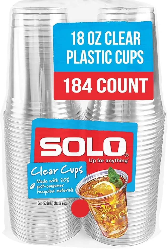 SOLO Cup Company Clear Recycled Plastic Party Cups, 18 Oz, 184 Count