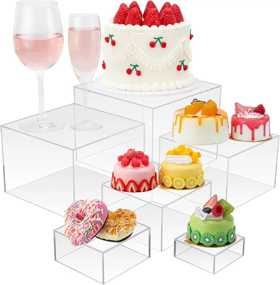 Cliselda 6PCS Food Risers for Buffet Table, Cake Stand, Acrylic, 3''-8''