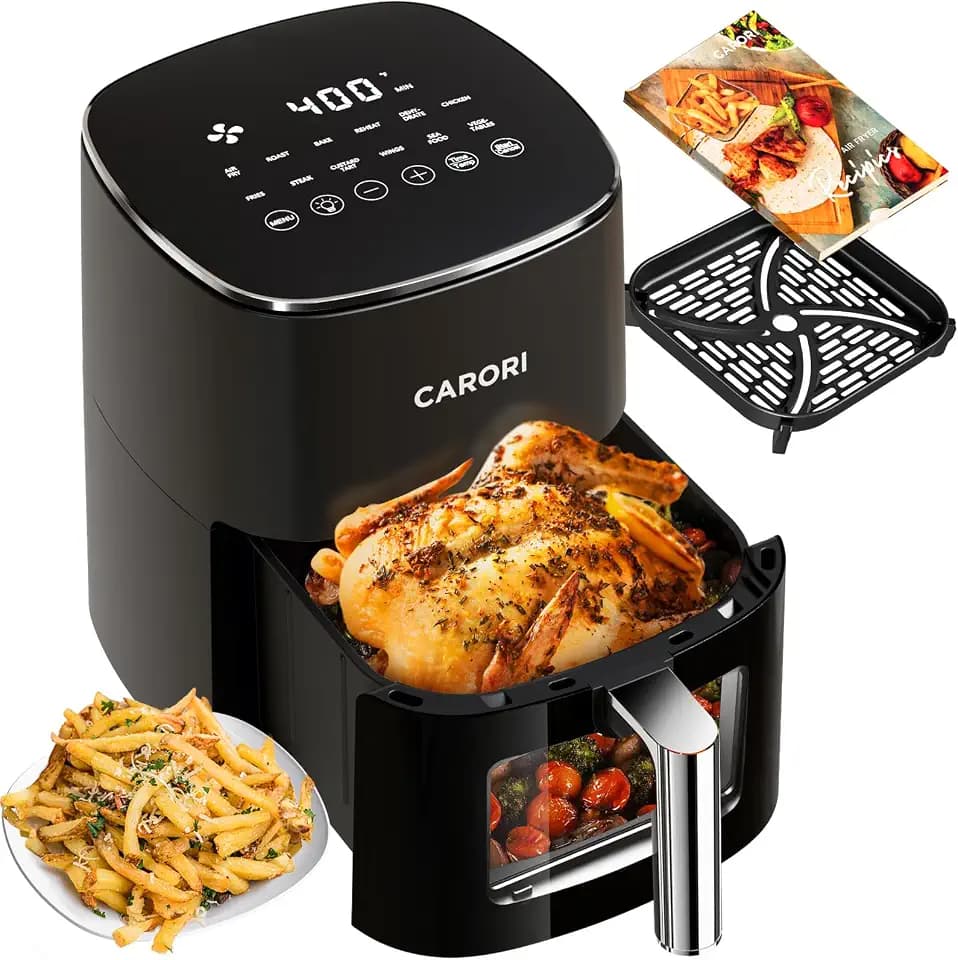 Air Fryer 12 Preset with Viewing Window, 6Qt Large Capacity, 400℉ Max Crisp, Bake, Roast, Dehydrate, Reheat, 1700W Quick Even Easy Meals, Nonstick Dishwasher Safe Basket