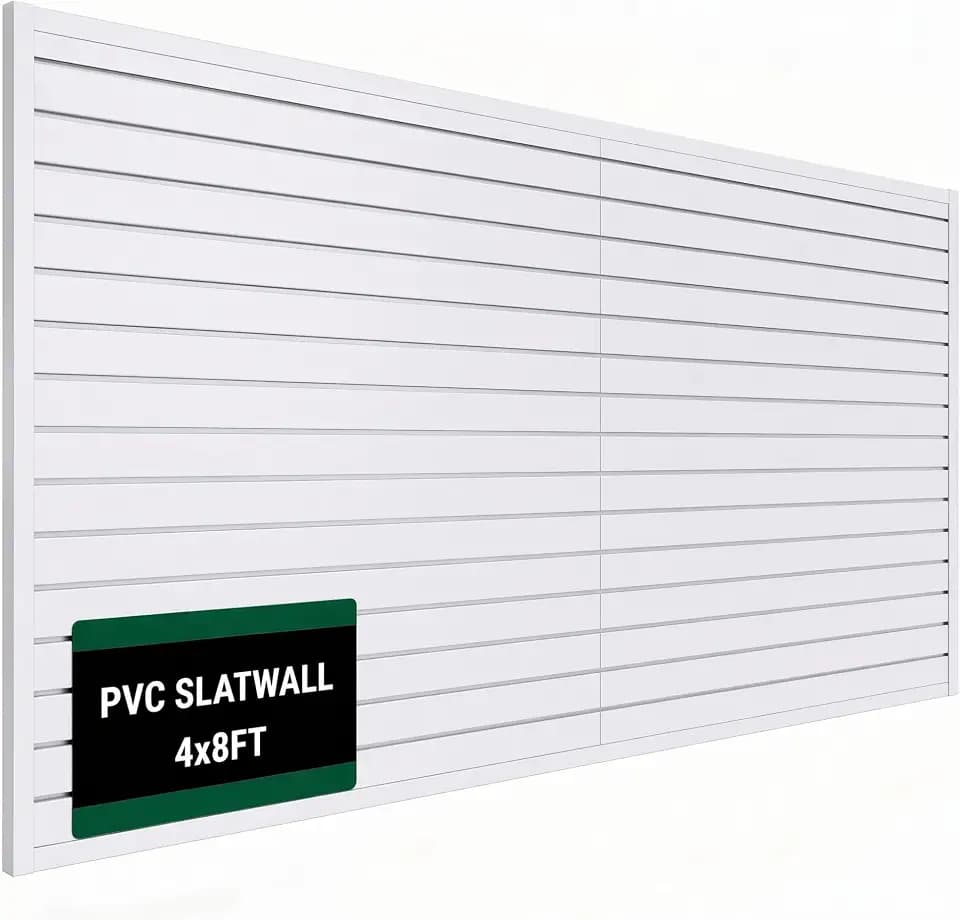 Slat Wall Paneling 4x8 ft Garage Organizer Storage Systems, Heavy Duty PVC Slatwall Panels for Garage Organizer Product, PVC Wall Mounted Tool Storage Slate Board for Home and Workshop (White)