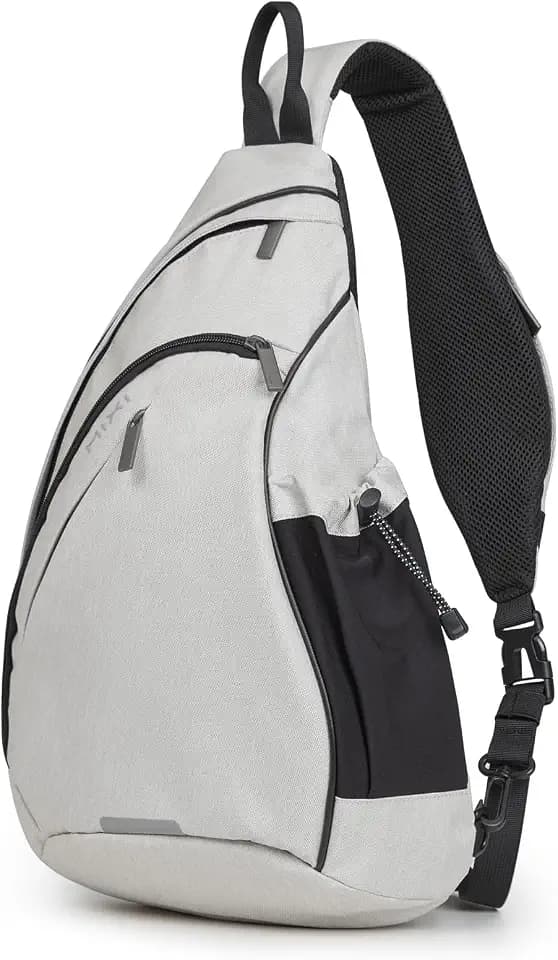 mixi Sling Bag Men Backpack Unisex One Shoulder Bag Hiking Travel Backpack Crossbody with USB Port for Men Women Versatile Casual Daypack-19 inch, Beige