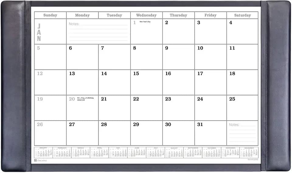 Dacasso Leather Desk Calendar pad, 34 x 20, Black (P1050)