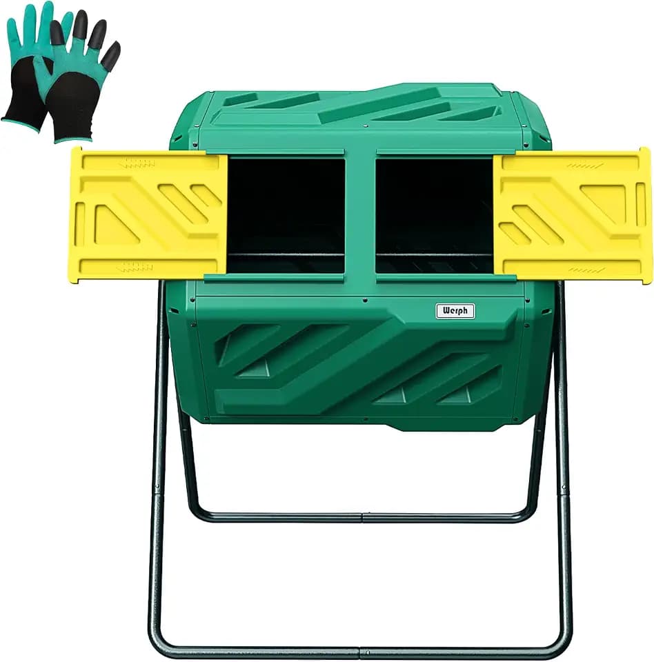Werph 43 Gal Dual Chamber Compost Bin Tumbler for Backyard Garden, Green