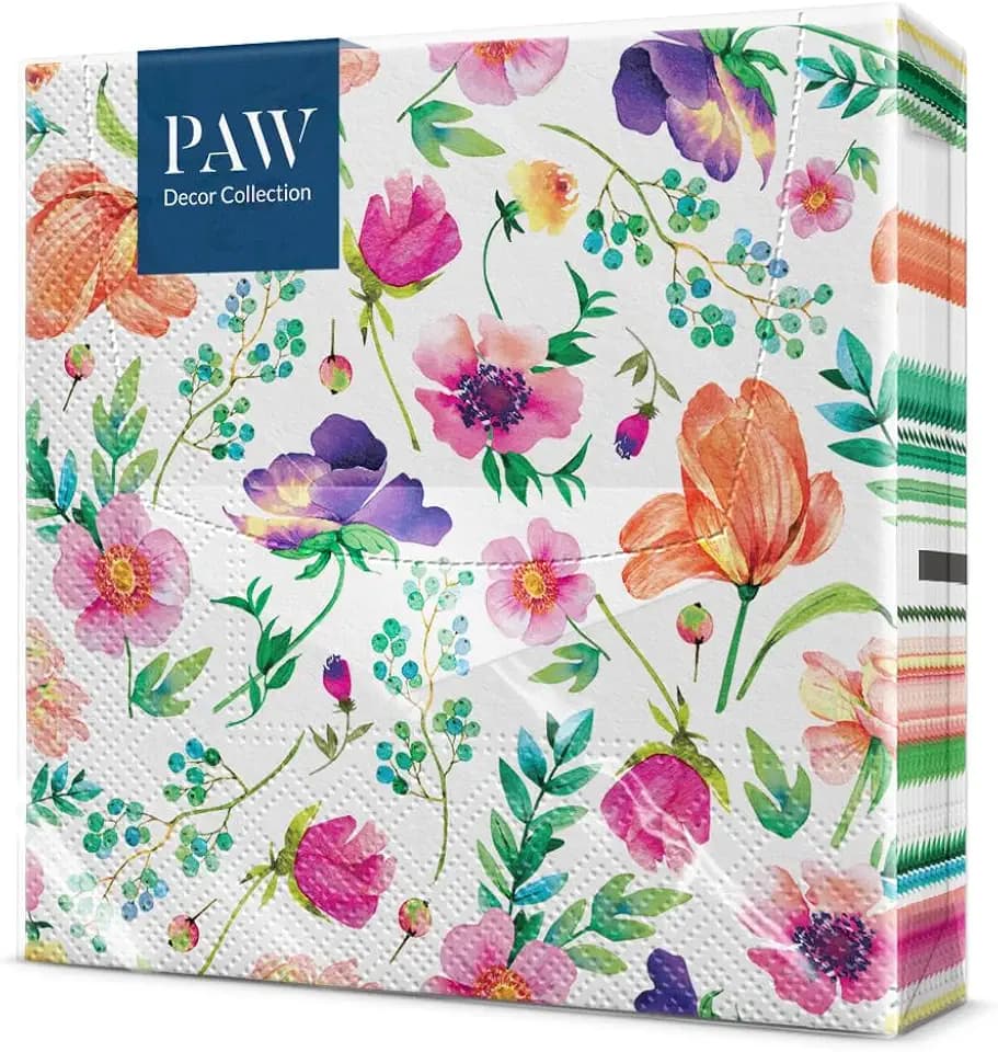 PAW Servietten 33 x 33 cm, 20 Stück - Blumenarrangement | Dreilagig, saugstark und reißfest, dekorativ für Geburtstag, Hochzeit und Kaffeetafel, bringt Farbe auf den Tisch