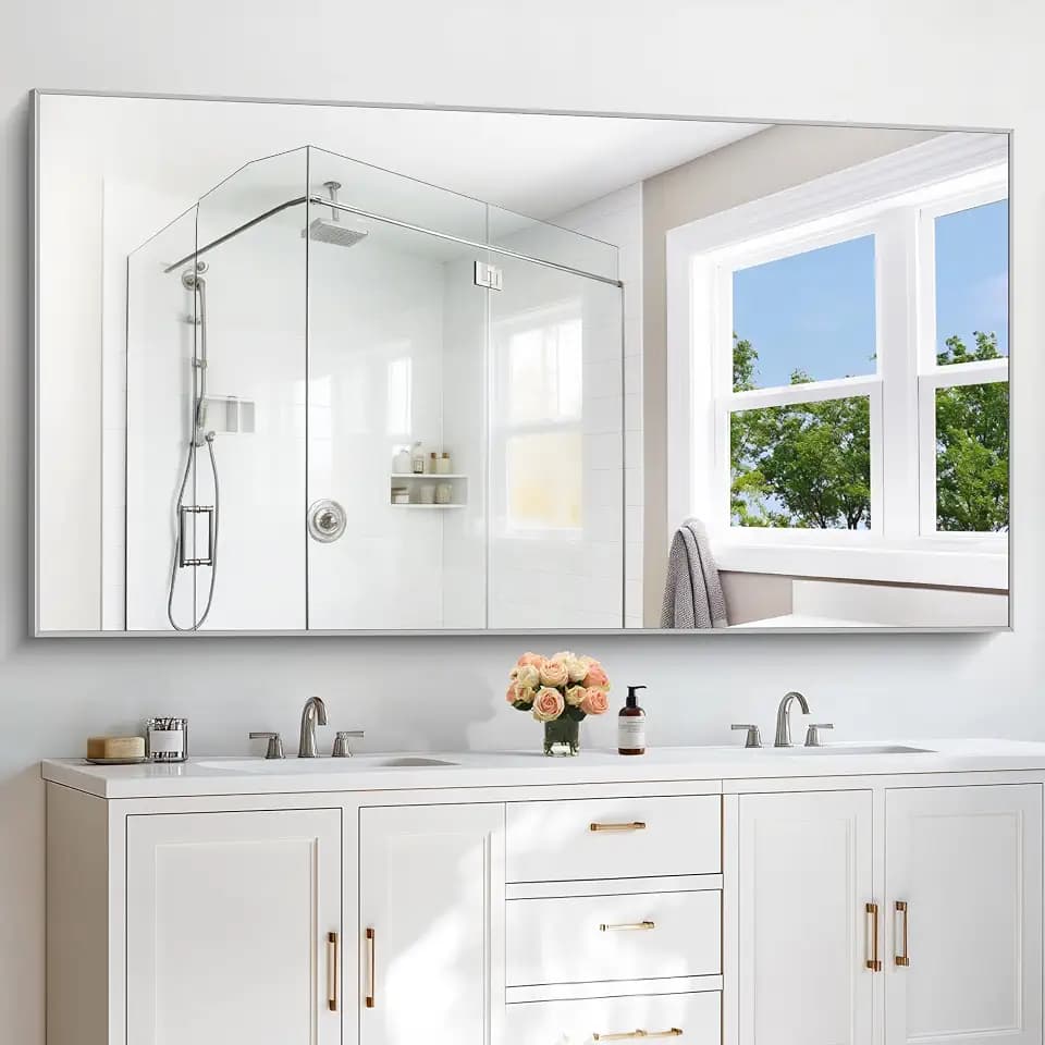 COFENY 36x72inch Bathroom Mirror, Silver Rectangle Mirror with Thin Metal Frame, Large Rectangular Wall Mirrors for Bathroom, Living Roomm, Hair Salon, Big Farmehouse Mirror Hang Horizontal/Vertical