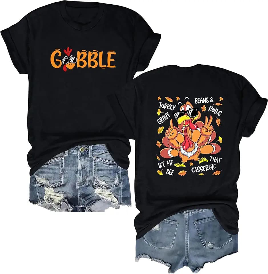 Turkey Shirts for Women Funny Gobble Gobble T-Shirt Thanksgiving Tops