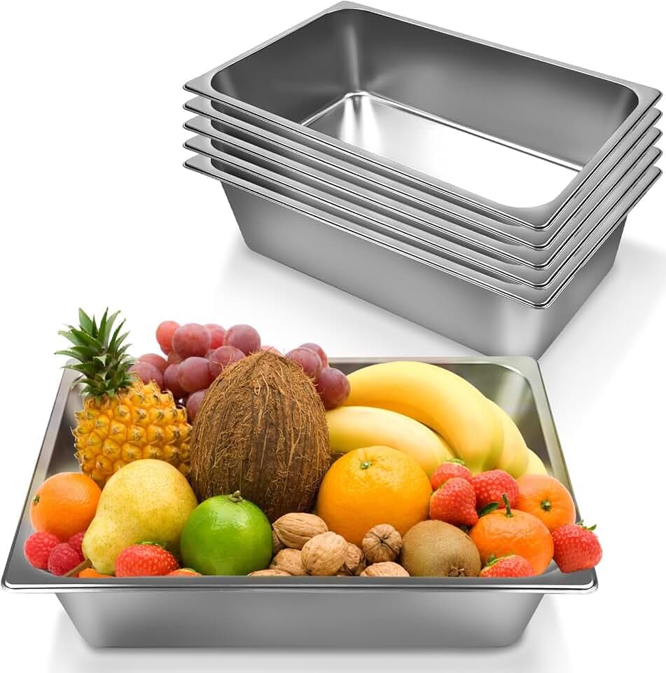 6 Pack Full Size Steam Table Pans,Stainless Steel Hotel Pan,1/1 6 Inch Deep Anti Jam Commercial Table Pan,20.8" L x 13" W Catering Pans Food Pans for Hotels, Restaurants and Home Use