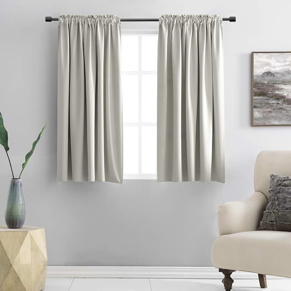 DONREN 48 Inch Curtains for Boy's Room - Room Darkening Thermal Insulated Window Drapes with Rod Pocket for Short Windows (2 Panels,52 x 48 Inch,Light Grey)