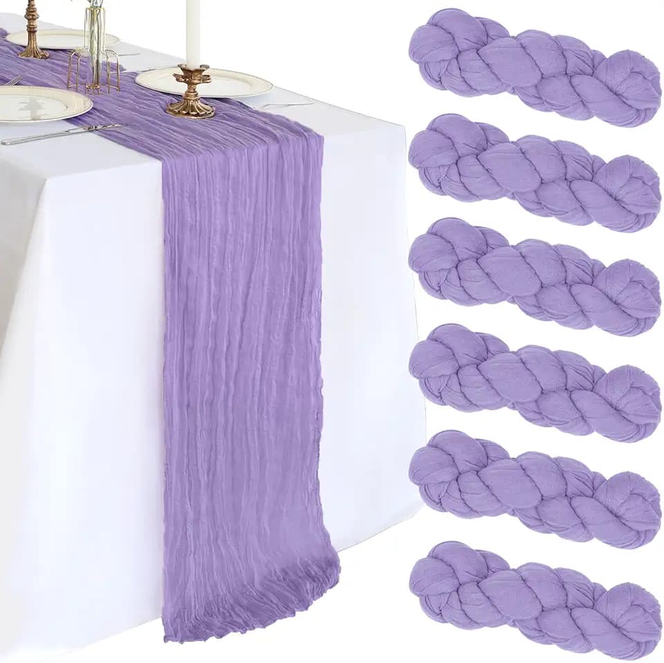 6 Pack 10Ft Lavender Purple Cheesecloth Table Runner 23 x 120 Inch