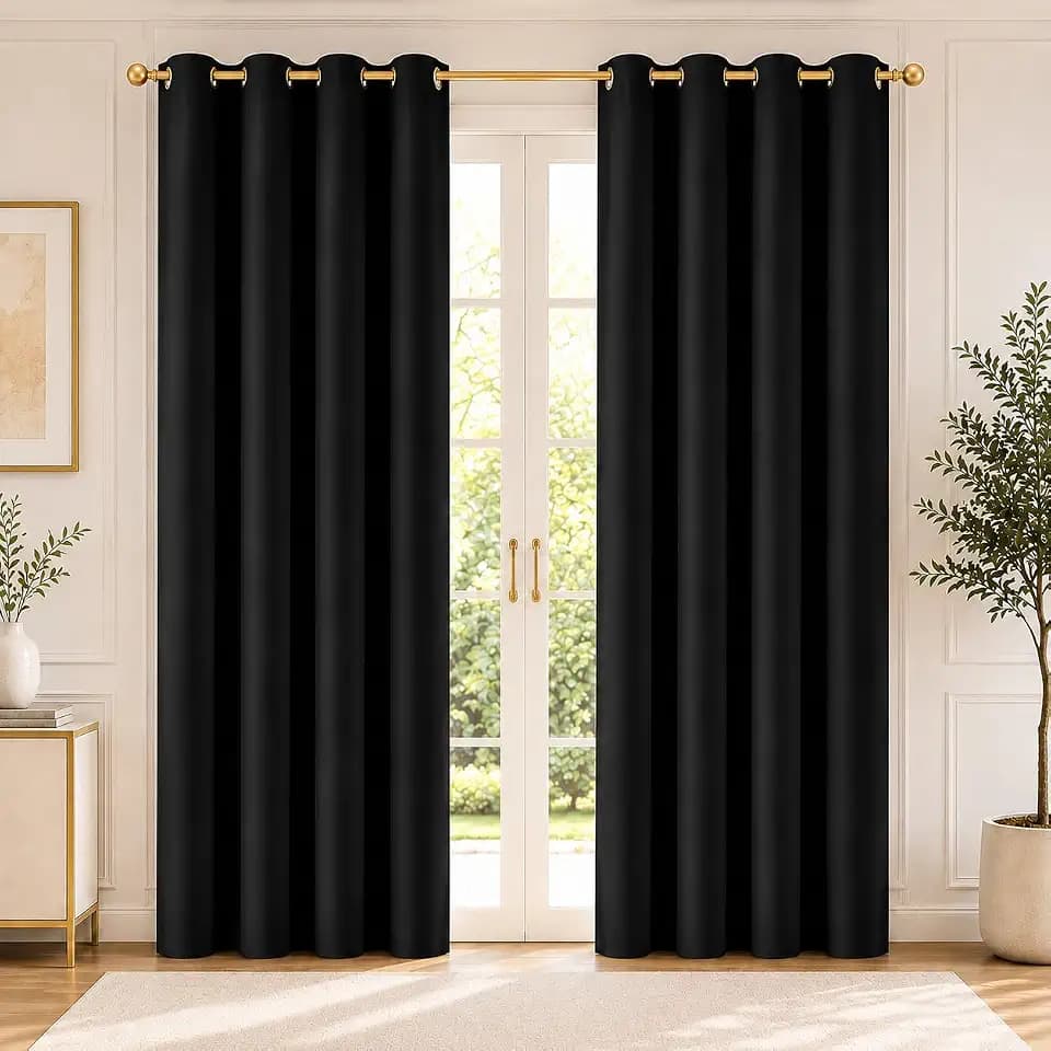 Deconovo 100% Blackout Curtains 84 Inch Long for Bedroom with Black Liner