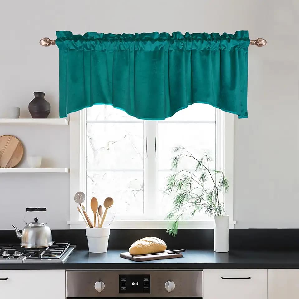 JIUZHEN Teal Velvet Scalloped Valance Curtains for Windows, 1 Panel