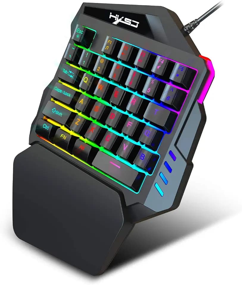 Einhändiges mechanisches Gefühl Gaming Tastatur Regenbogen Hintergrundbeleuchtung Multimedia Funktionstaste Tragbare Mini-Gamer-Tastatur mit Handgelenkauflage für Computer/PC/Desktop/Laptop