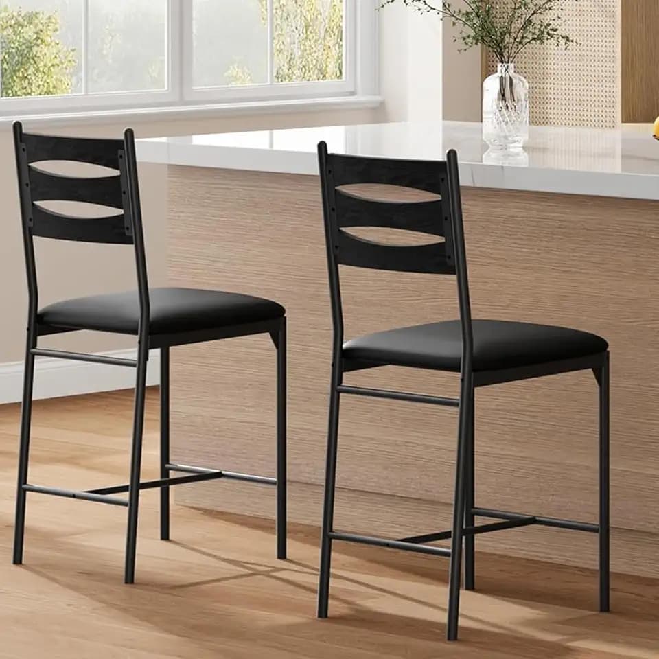 Garvee Bar Stools Set of 2, Counter Stools with Back & Thick Cushion