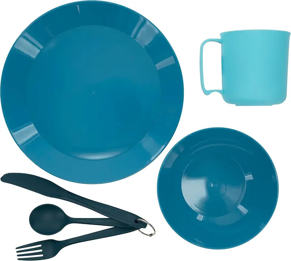 ustPackWare Dish Set with Mesh Bag, BPA Free Construction and Eating Utensils for Hiking, Camping, Backpacking, Travel and Outdoor Survival