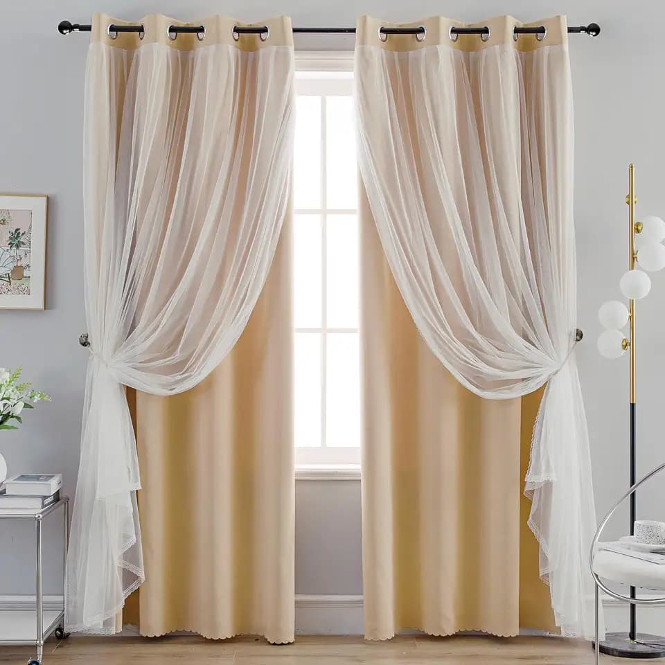 Anytime Blackout and Sheer Layered Curtains Solid Grommet Top Window Panels
