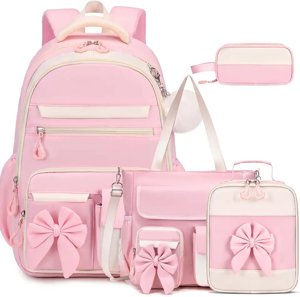 DIGOBAY 4PCS Backpack for Girls with Tote Bag Lunch Bag Pencil Case