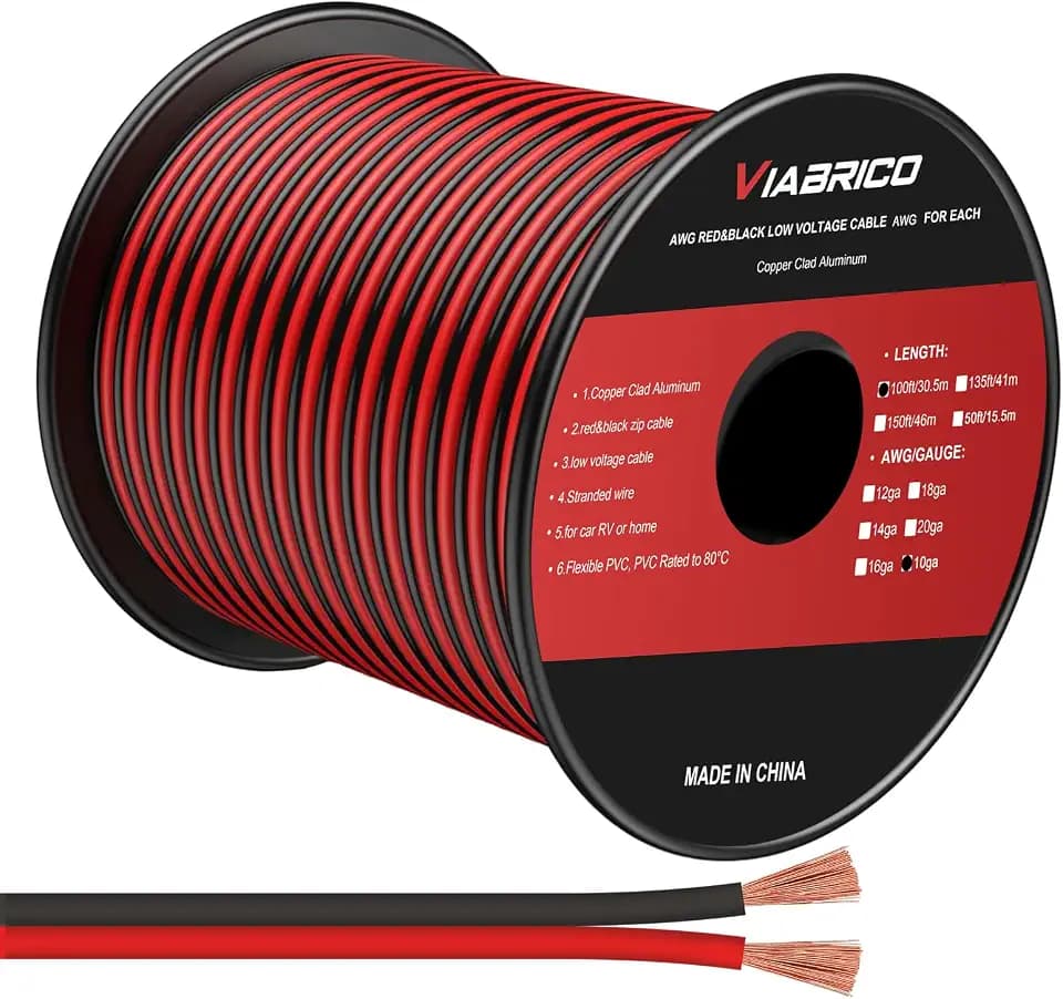 VIABRICO 100FT 10 Gauge Wire, 10AWG Automotive Wire 2 Conductor 12V Cable