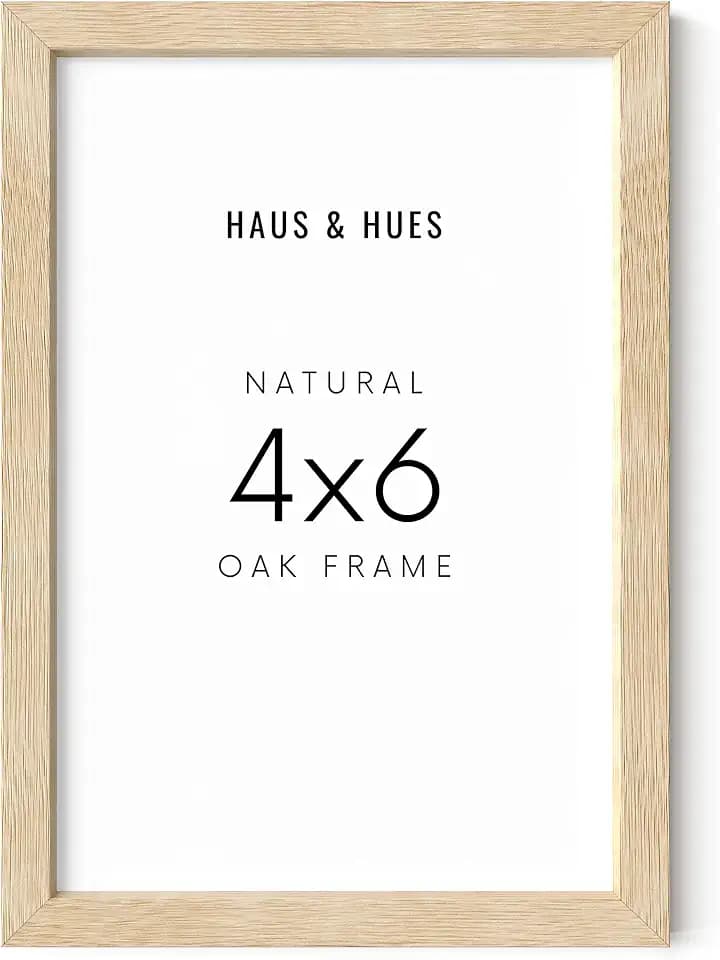 HAUS AND HUES Beige Oak Wood 4x6 Picture Frame - Modern Wood Wall Art Display - Lightweight 4x6 Frame for Art Prints, Photos, Posters - Ready-to-Hang Vertically & Horizontally (Set of 1)