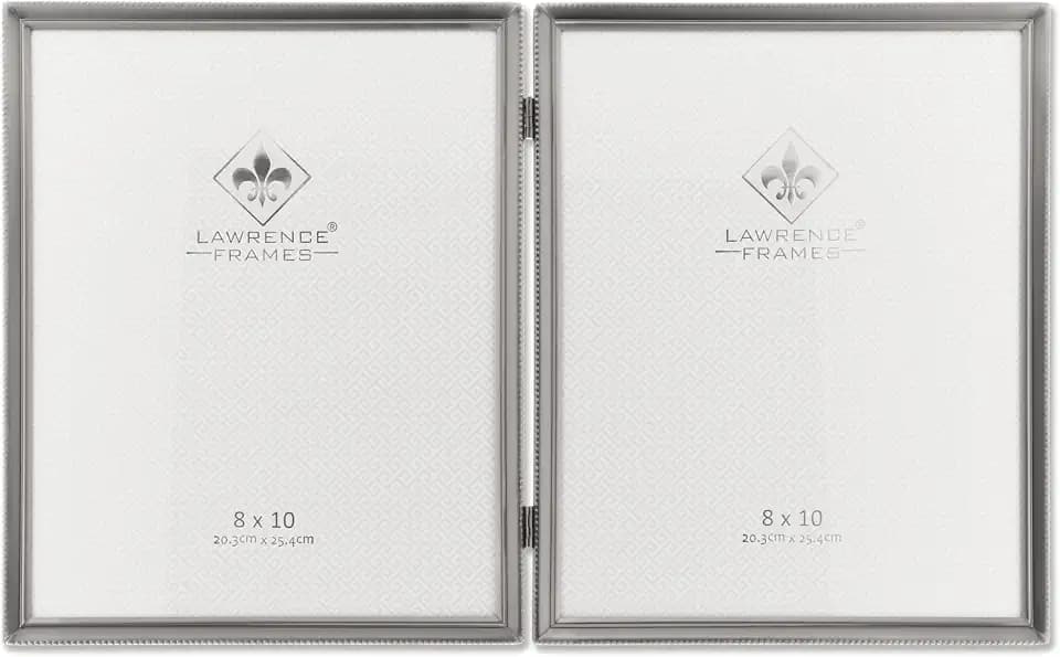 Lawrence Frames 11580D Antique Pewter 8x10 Hinged Double Picture Frame - Bead Border Design