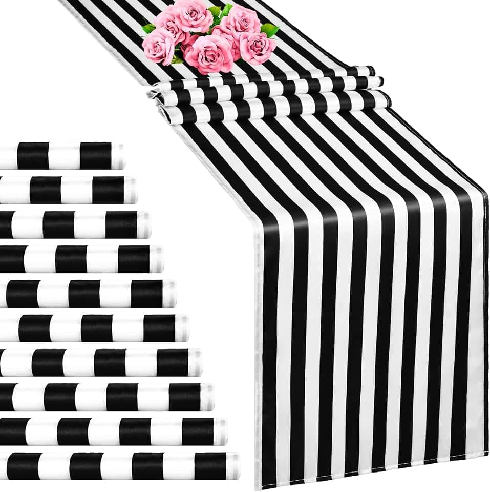 10 Pack Striped Table Runner Black and White 12 x 72 Inch