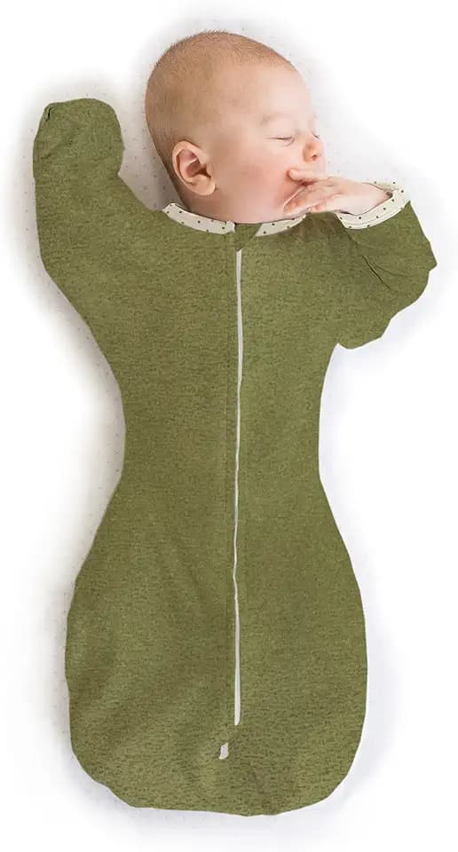 SwaddleDesigns Transitional Swaddle Sack, Cotton, Heathered Green, 3-6mo