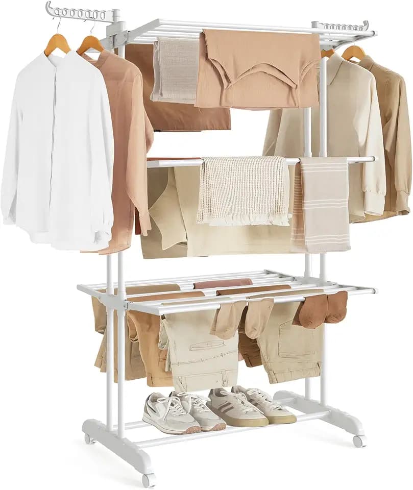 SONGMICS 4-Tier Clothes Drying Rack, Foldable, Rolling, 66.6-Inch Tall