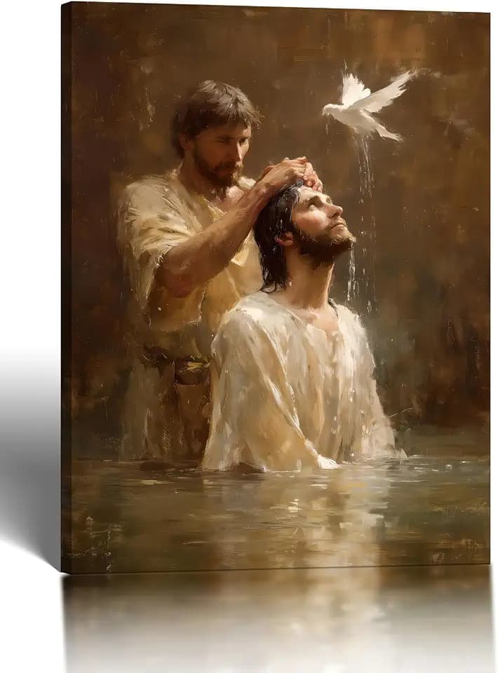 Framed Jesus Baptism Wall Art Canvas Print Religious Decor 16x24 Inch