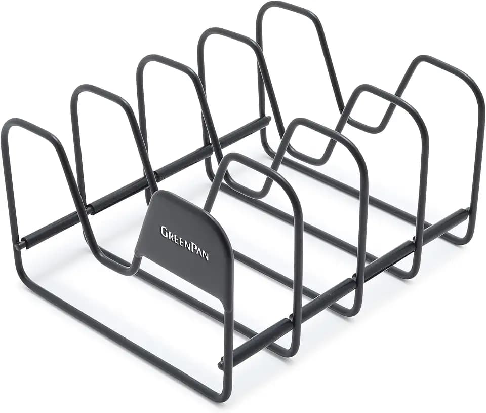 GreenPan Stainless Steel Wire Pots and Pans Lid Storage Rack, Black