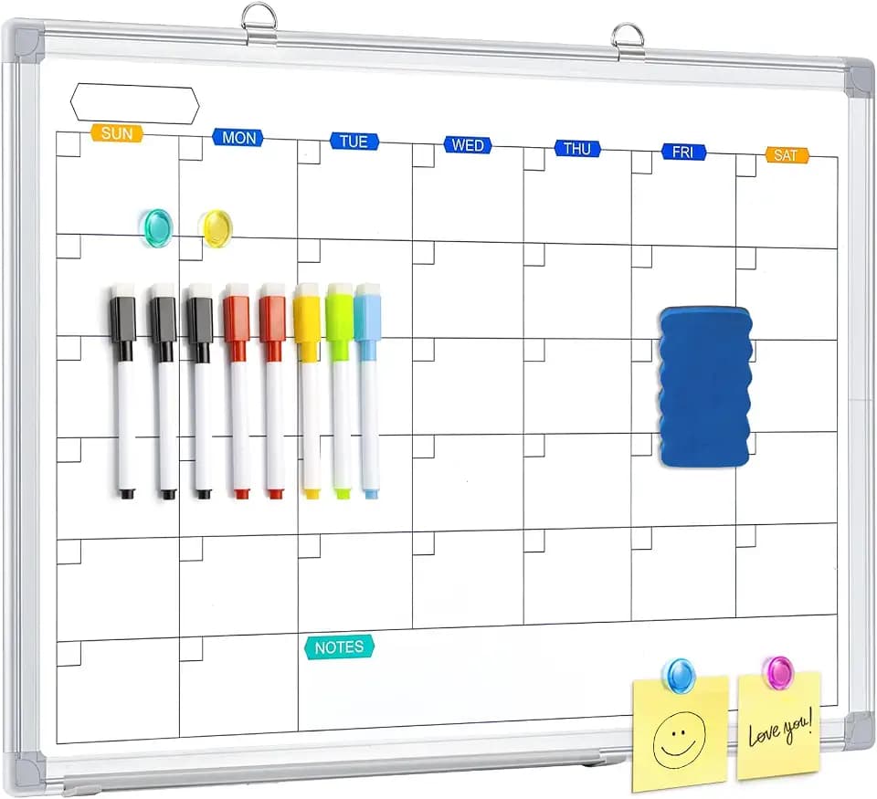 White Board Calendar Dry Erase for Wall, 24" x 18" Aluminum Frame