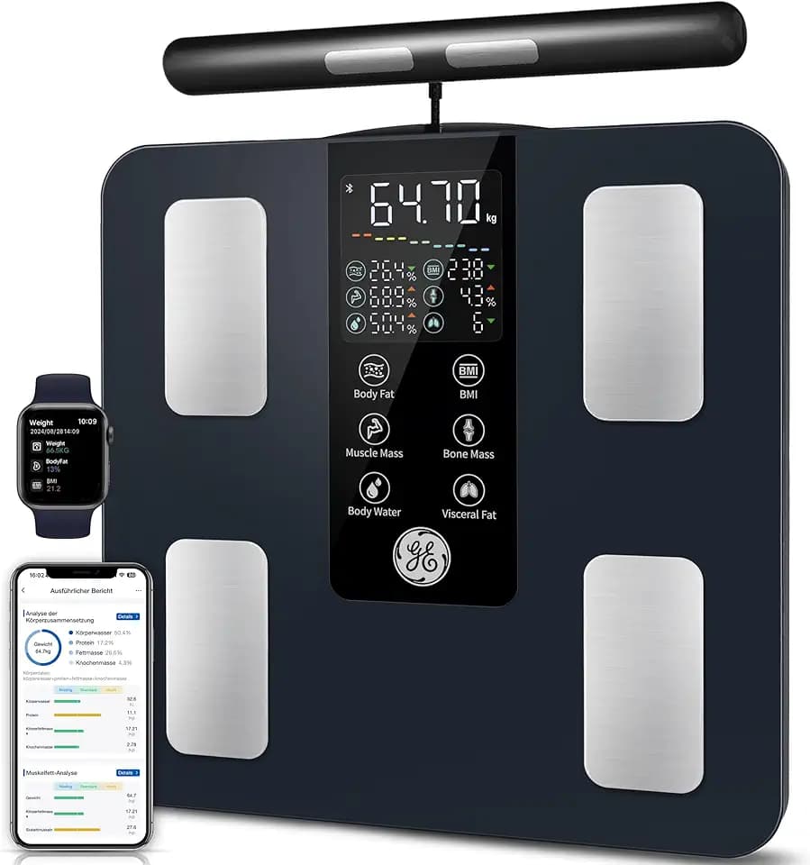 GE Körperfettwaage mit Handsensoren Smart, 50 Körperwerten Body Fat 180 kg