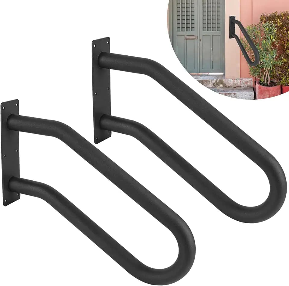 2 Pcs Handrails for Outdoor Steps Stair Railing Indoor, Handrail for 1-3 Steps,Universal Stairs Metal Handrail for All Groups, Strongly Supportive U-shaped Stair Railings,Wall Mounting