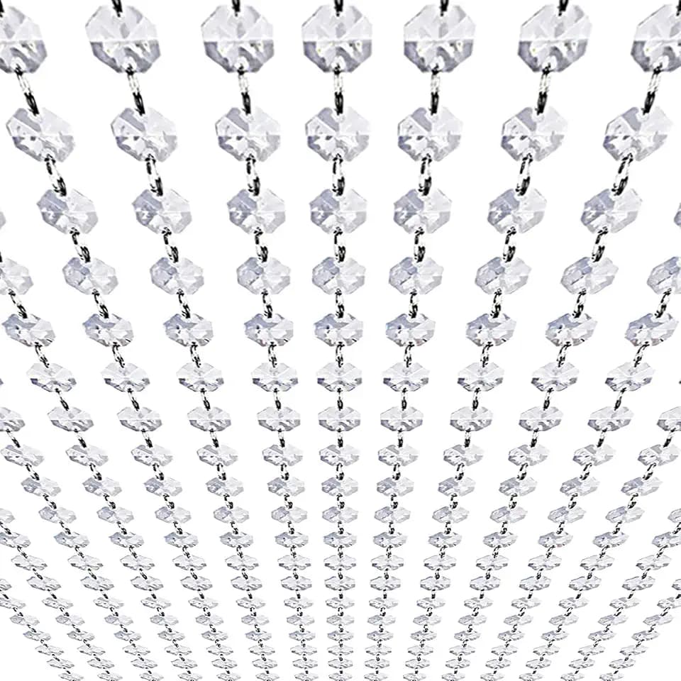 99ft Acrylic Crystal Garland Strands - Hanging Chandelier Gem Bead Chain - 14mm Clear Octagon Prism Diamond String Decorations for Wedding Party Manzanita Centerpiece Christmas Tree