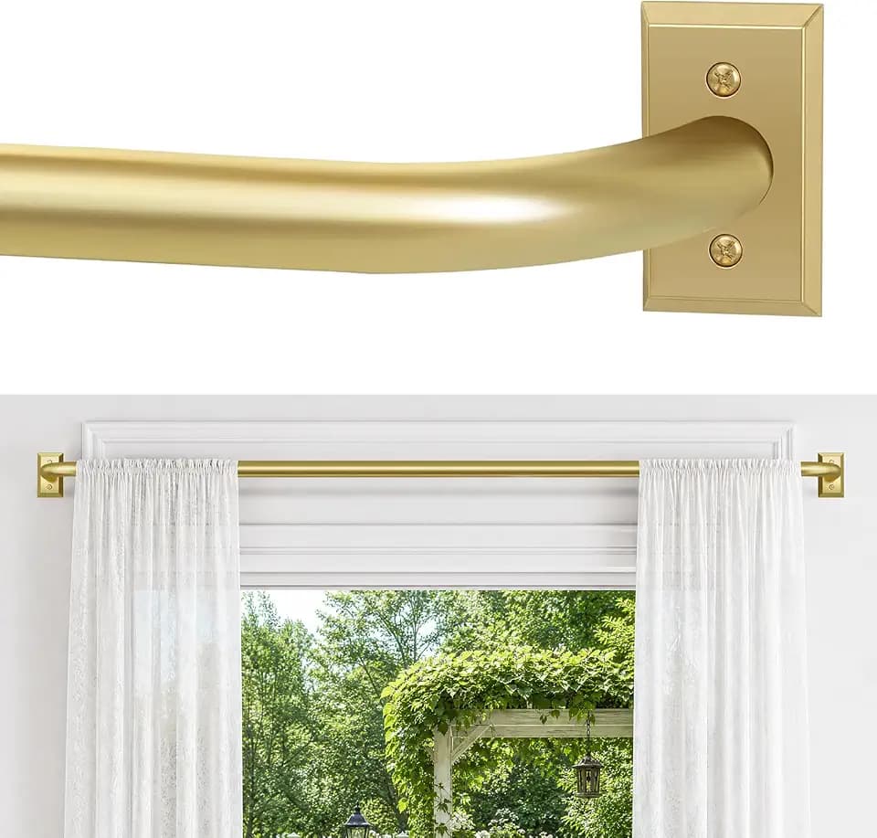 ZYRW Gold Curtain Rods, Room Darkening Rod for Windows 48 to 90 Inches(4-7.5Ft), Wrap Around Curtain Rods, Heavy Duty Blackout Drapery, Modern Decorative Window Treatment Rod, Gold