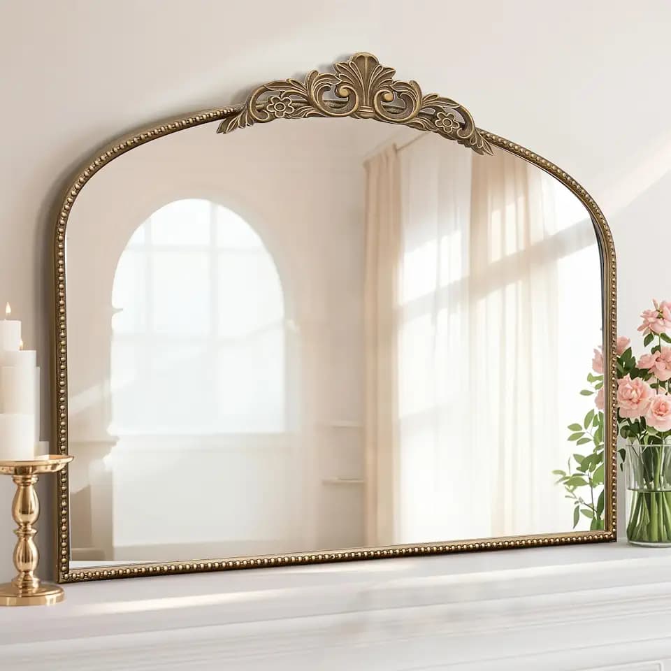 Micasso Vintage Gold Wall Mirror: 40"x29" Baroque Antique Arched Mirror