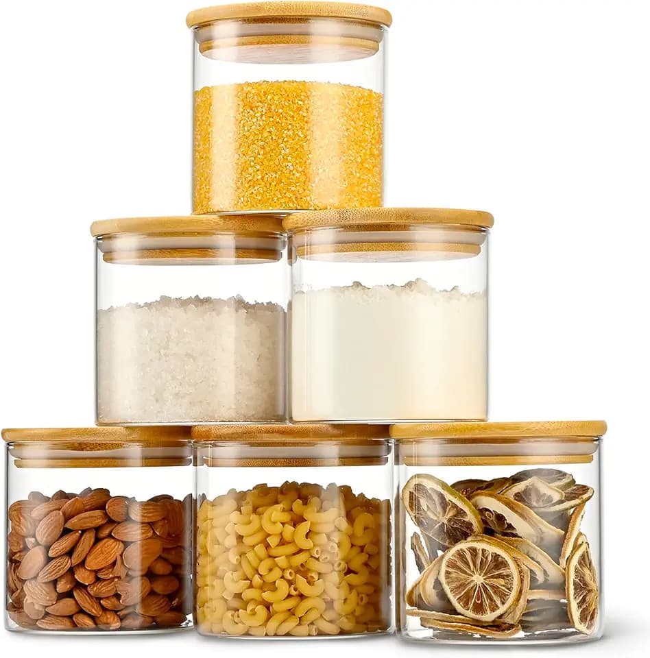D2scrma 19oz/0.6Qt/550ml Round Glass Storage Containers with Lids 6-Pack