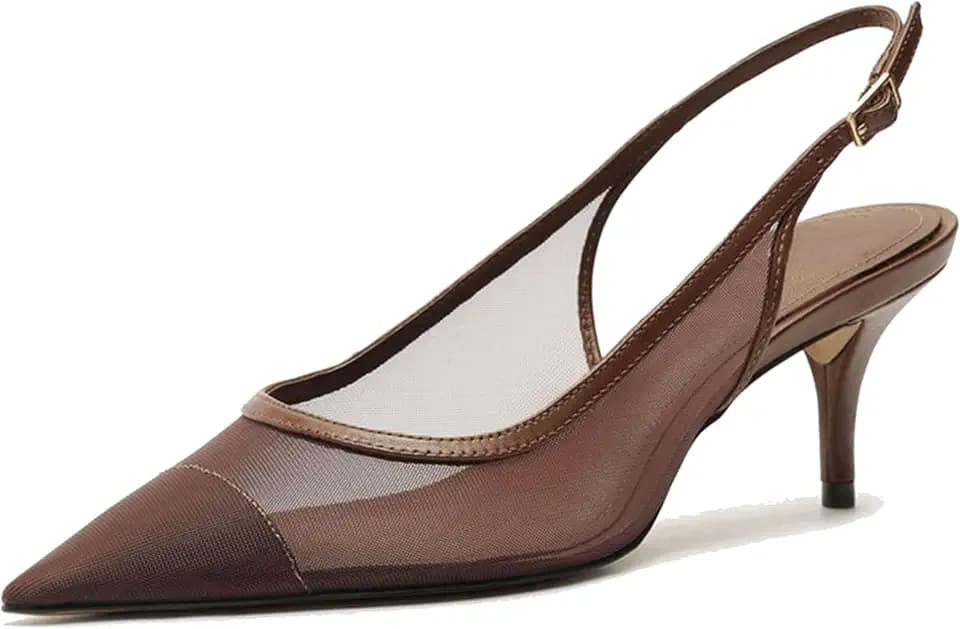 Mesh Kitten Heels for Women Slingback Design with Pointed Toe Breathable and Stylish Elegant Low Heel for Comfort