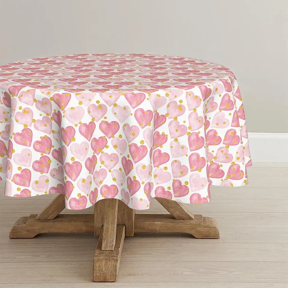 Horaldaily Valentine Tablecloth 70 x 70 Inch Round Golden Pink Watercolor
