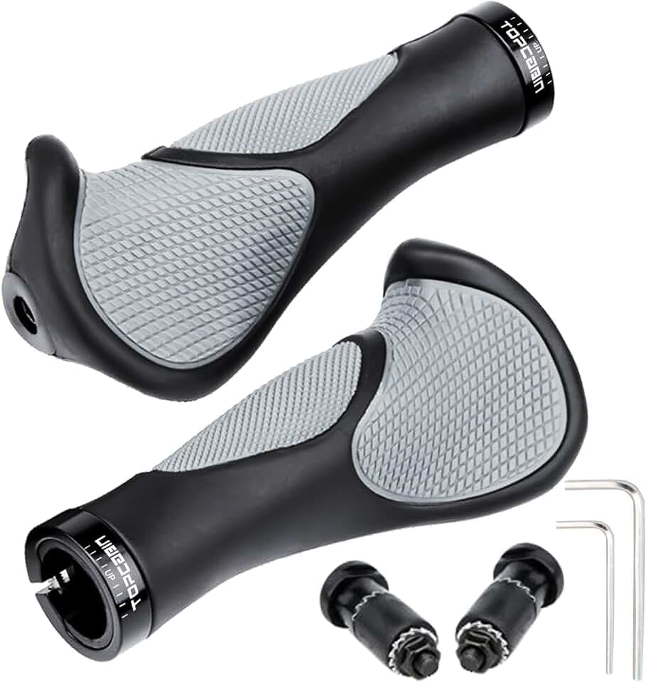TOPCABIN Bicycles Handlebar Grips, Aluminum Lock-on Ergonomic Bike Grips, Cushion Vibrations Comfort Bike Handlebar Grips, Mountain MTB BMX Bicycles Grips for Scooter