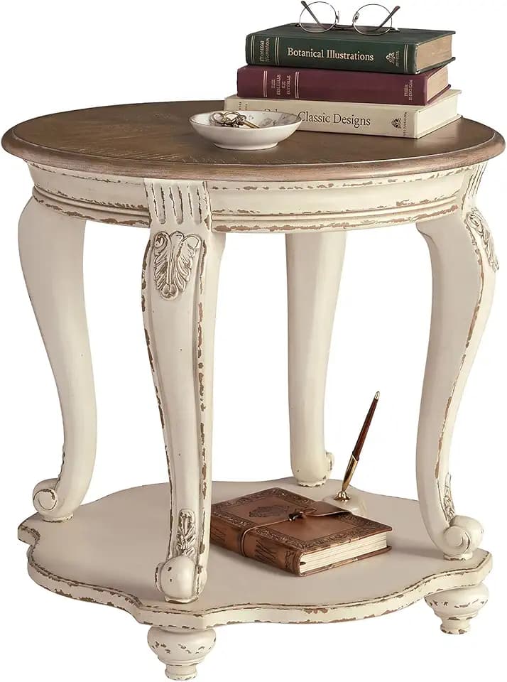Signature Design by Ashley Realyn Round End Table, French Country, White