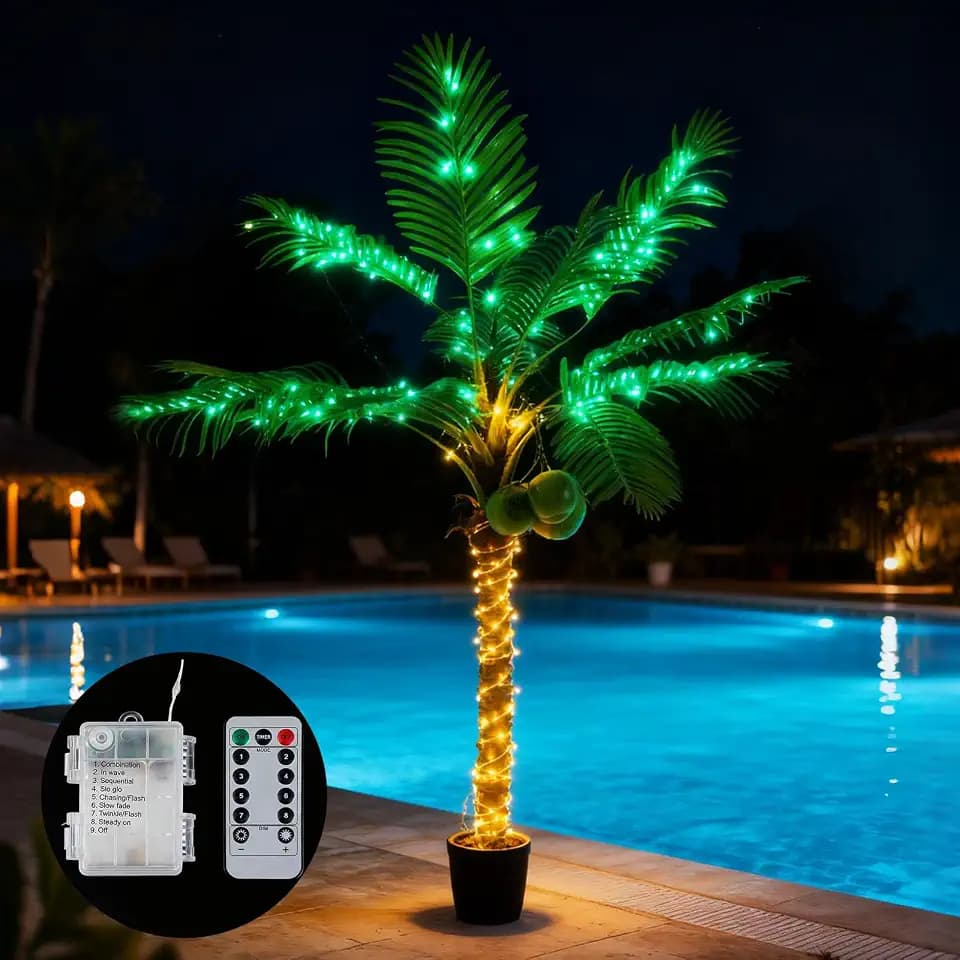 Daifunli 6ft Artificial Lighted Palm Tree LED Lights Potted for Patio Decor