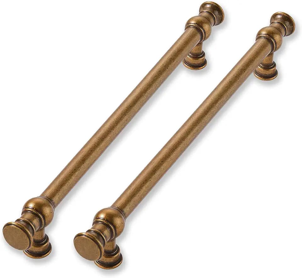 10 Pack 8 Inch Hole Center Antique Brass Cabinet Pulls-Heavy Duty Solid Cabinet Handles Suitable for Cabinets, Dressers, Kitchens and Bathroom cabinets