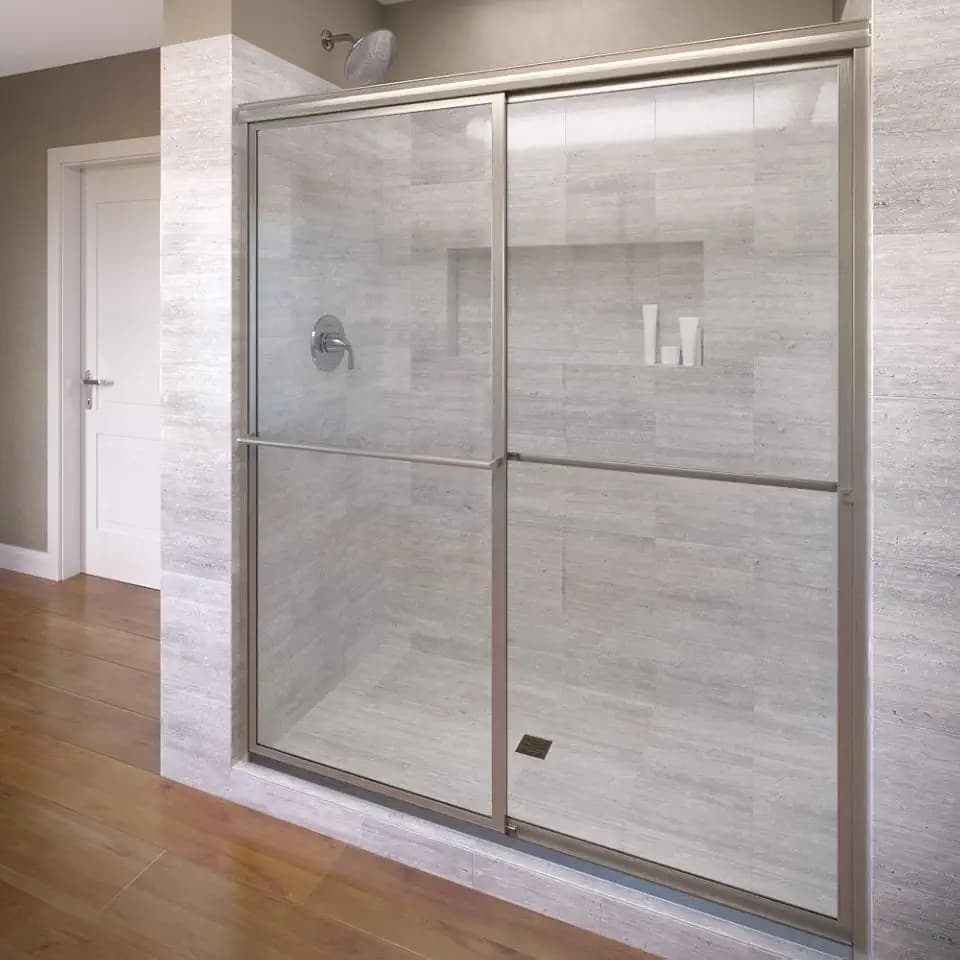Basco Deluxe Sliding Shower Door, 38-40"W Clear Glass, Brushed Nickel