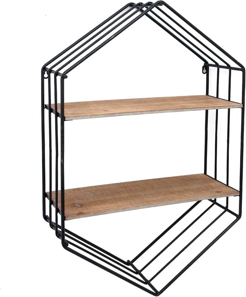Sagebrook Home Wall Storage Shelf with Metal Frame & Wooden Shelves - Rustic Industrial Hanging Organizer for Home, Office, Bedroom, Living Room - 32" Brown