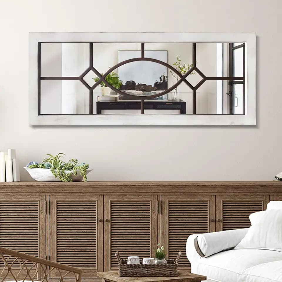 Farmhouse Mirror for Wall Decor: 43.3"x17.7" Large Rustic Windowpane Mirror