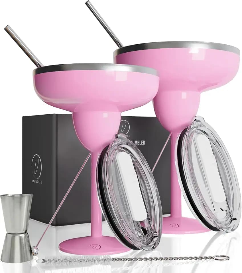Valentine Vacuum Sealed Margarita Glass with Lid Break-Resistant Stainless Steel Margarita Tumbler for Cocktails Perfect for for Mother's Day Gifting (Pink, Pack of 2)