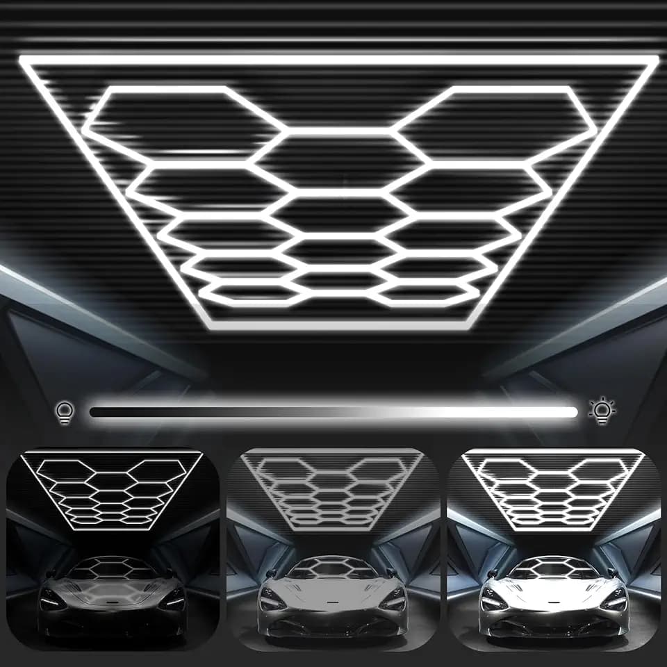 FERUERW Hexagon Garage Lights with Rectangle Frame, 3 Level Dimmable