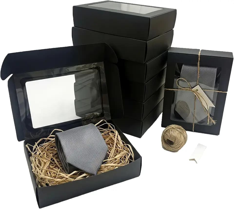 SULALIN Tie Box, Black Gift Box For Men With Window,8.26x5.90x1.96 Inch